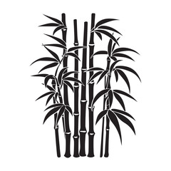 Fototapeta premium Bamboo Stalks and Leaves Illustration in Black and White Silhouette Style Asian Inspired Design silhouette