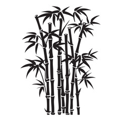 Fototapeta premium Bamboo Stalks and Leaves Illustration in Black and White Silhouette Style Asian Inspired Design silhouette