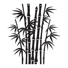 Fototapeta premium Bamboo Stalks and Leaves Illustration in Black and White Silhouette Style Asian Inspired Design silhouette