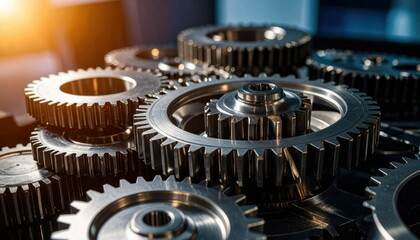 Chrome Mechanical Gears Rotating, Precision Machinery, Industrial Motion