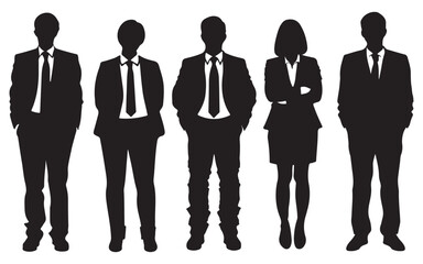 Group of Business People Standing Together in Formal Attire Represented in a Clean Silhouette Style silhouette
