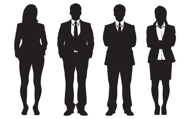 Group of Business People Standing Together in Formal Attire Represented in a Clean Silhouette Style silhouette