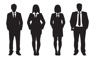 Group of Business People Standing Together in Formal Attire Represented in a Clean Silhouette Style silhouette
