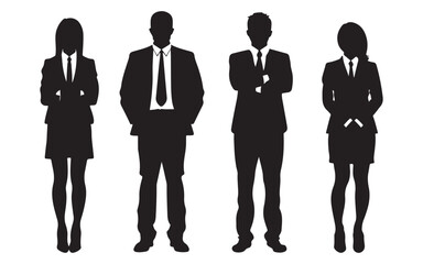 Group of Business People Standing Together in Formal Attire Represented in a Clean Silhouette Style silhouette