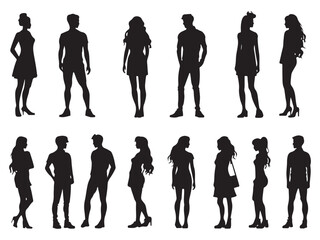 Diverse Group of People Standing Together in Silhouette Style on White Background silhouette