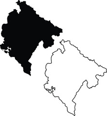 Map of Montenegro Silhouette Flat and Outline Design