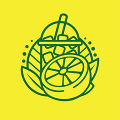 Lemon Ice Logo Design with Lemon Pieces and Leaves in Simple Single Line.eps