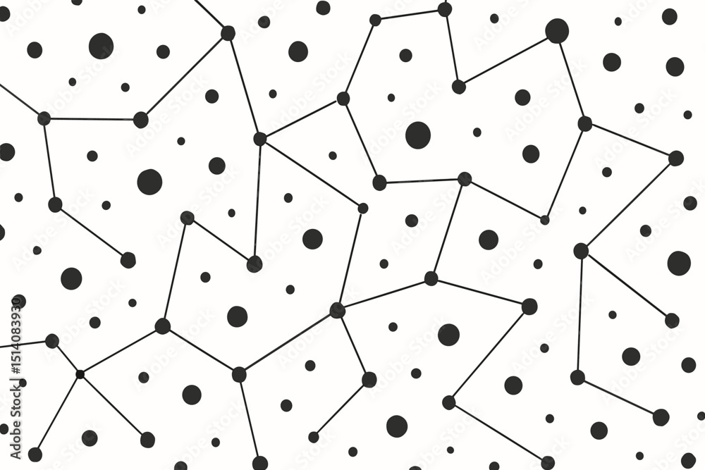 Poster geometric pattern dots lines. abstract network connection. seamless background. black white vector. 