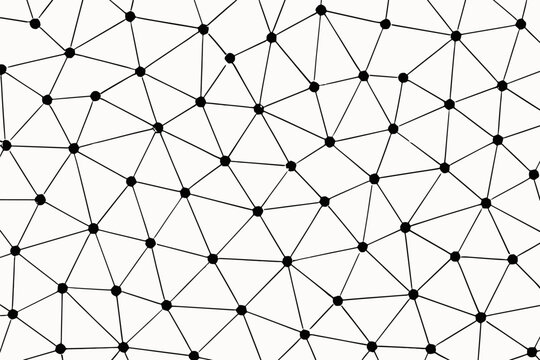 Network connection abstract. Geometric pattern background illustration. Lines dots triangular mesh. Technology data communication. Science futuristic concept. Monochrome plexus structure vector.