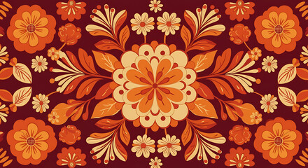 Decorative Seamless Pattern Traditional Folk Floral Motif