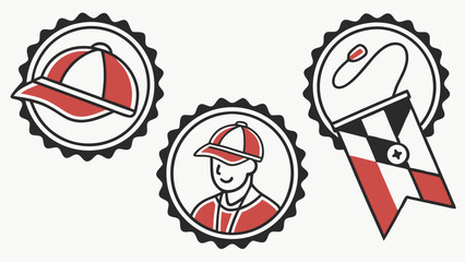 Award Winning Coach Baseball Cap, Medal, and Ribbon Icon Set