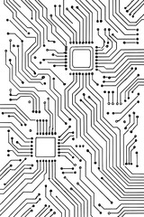 Circuit board digital tech background. CPU microchip electronics. Vector schematic futuristic network. Abstract monochrome lines pathways. Data processing system. Engineering innovation concept.