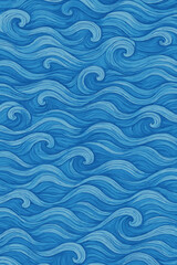 Obraz premium Ocean waves seamless pattern vector. Stylized blue water swirls, curls, and abstract marine texture. Nautical background illustration for wallpaper, fabric print, and decorative design.