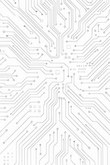 Monochrome digital technology background featuring an intricate circuit board pattern. Abstract schematic illustration of electronic pathways, futuristic data connections, and innovation concept.