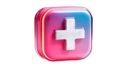 Obraz premium Medical App Icon Healthcare Symbol Plus Sign Neon Glossy 3D Render Digital Health UI Des