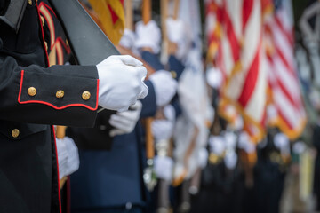 Color guards standing at attention