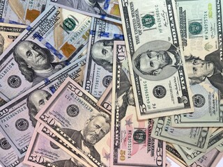 Money background with Euro and Dollar banknotes. Concept of business, banking, investment, and global economy.