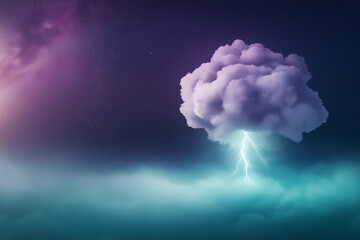 A lightning bolt illuminates a dramatic cloud formation in a stunning night sky scene.