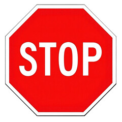A red stop sign with black lettering on a black background indicating to halt or stop at an intersection