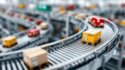 Automated Warehouse Logistics Conveyor Belts Transporting Packages for Efficient Distribution