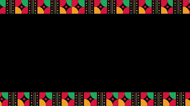 Juneteenth Freedom Day, Black History Month border and frame animation background. African ornament frame border seamless looping motion graphic in transparent background