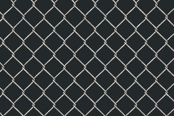 Naklejka premium Chain link fence seamless pattern. Metal wire mesh texture on dark background. Industrial grid wallpaper for security or boundary. Repeating diamond steel netting vector illustration.