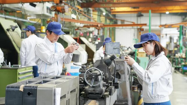 工場で作業する作業員グループ
