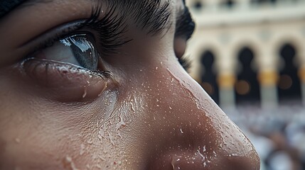 Closeup Portrait Sweaty Face Intense Gaze Urban Background