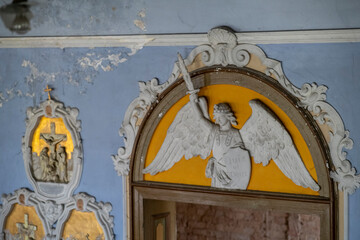 Old Abandoned Palace in Branice with Blue Chapel Interior, Poland