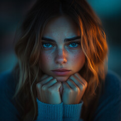 girl with freckles having a worried expression