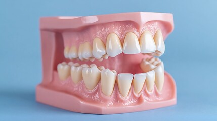 Obraz premium Three dimensional dental model of human teeth isolated on a blue background showcasing the anatomy of molars and premolars