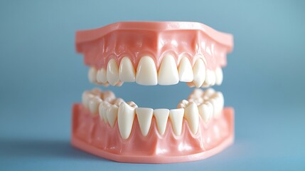Obraz premium Three dimensional dental model of human teeth isolated on a blue background showcasing the anatomy of molars and premolars