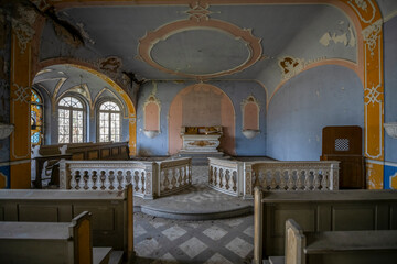 Old Abandoned Palace in Branice with Blue Chapel Interior, Poland