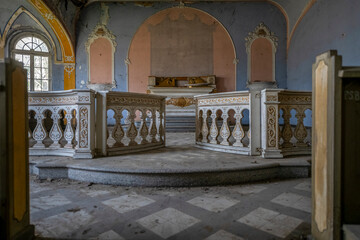 Old Abandoned Palace in Branice with Blue Chapel Interior, Poland