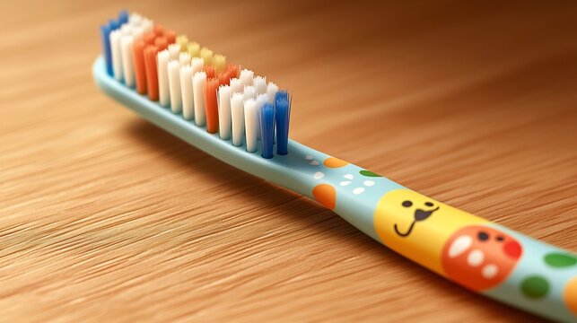 Toothbrush with a playful cartoonish design appealing to children
