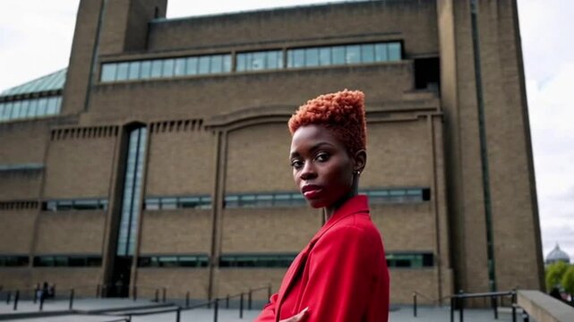 Bold Copper Pixie Cut Fashion Model at Tate Modern, London