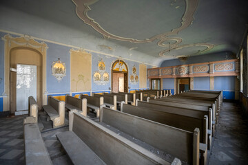 Old Abandoned Palace in Branice with Blue Chapel Interior, Poland