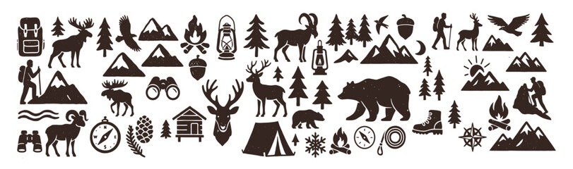Outdoor and Wilderness Icons with Camping Elements