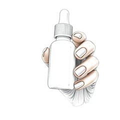 Extreme Close-up Hand-Drawn Sketch White Serum Bottle Mockup