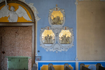 Old Abandoned Palace in Branice with Blue Chapel Interior, Poland