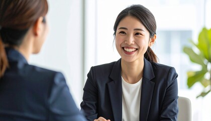 クライアントの話を笑顔で聞く女性