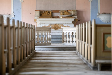 Old Abandoned Palace in Branice with Blue Chapel Interior, Poland