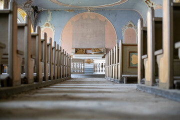 Old Abandoned Palace in Branice with Blue Chapel Interior, Poland