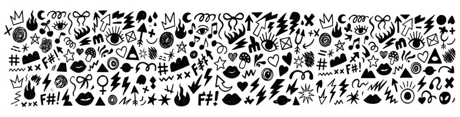 Punk Style Doodle Icons with Hand-Drawn Attitude