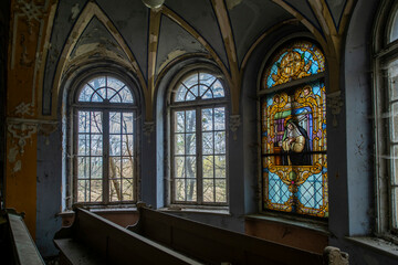 Old Abandoned Palace in Branice with Blue Chapel Interior, Poland