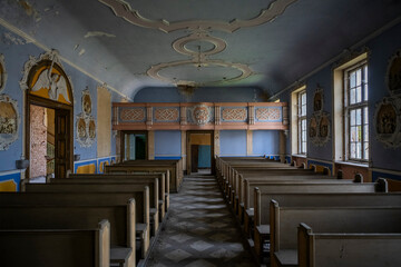Old Abandoned Palace in Branice with Blue Chapel Interior, Poland