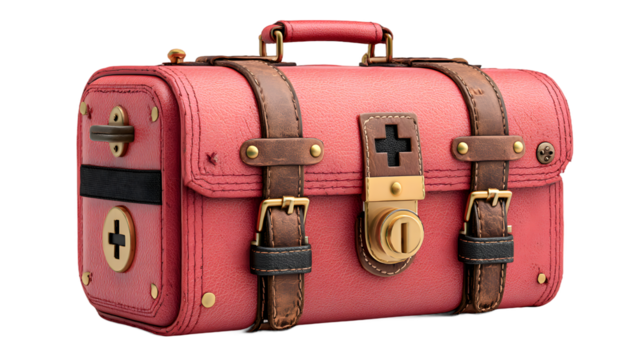 Vintage Pink Leather Case Retro Style Medical Bag Antique Trunk Travel Accessory 3D Render