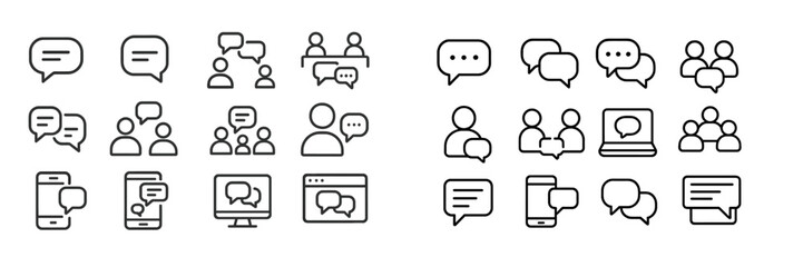Communication icons representing conversations across various devices and settings in modern society