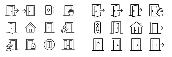 Visual guide showing different door symbols for entry and exit activities in various scenarios