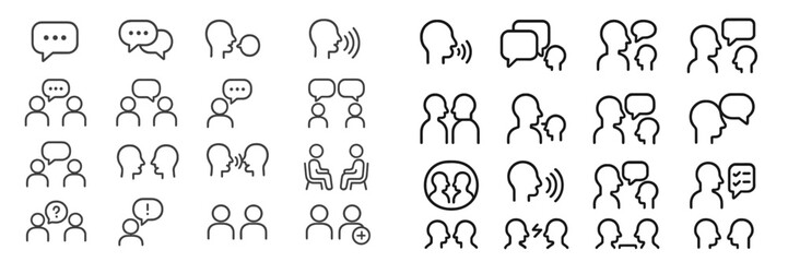 Conversation icons representing various forms of dialogue and interaction among people in a modern design style
